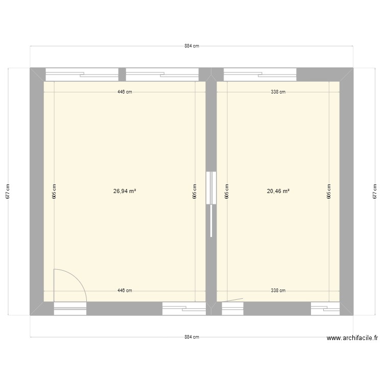 extension avec isolation intérieur. Plan de 2 pièces et 47 m2
