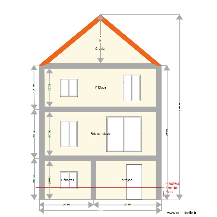 Façade arriere apres travaux. Plan de 8 pièces et 92 m2