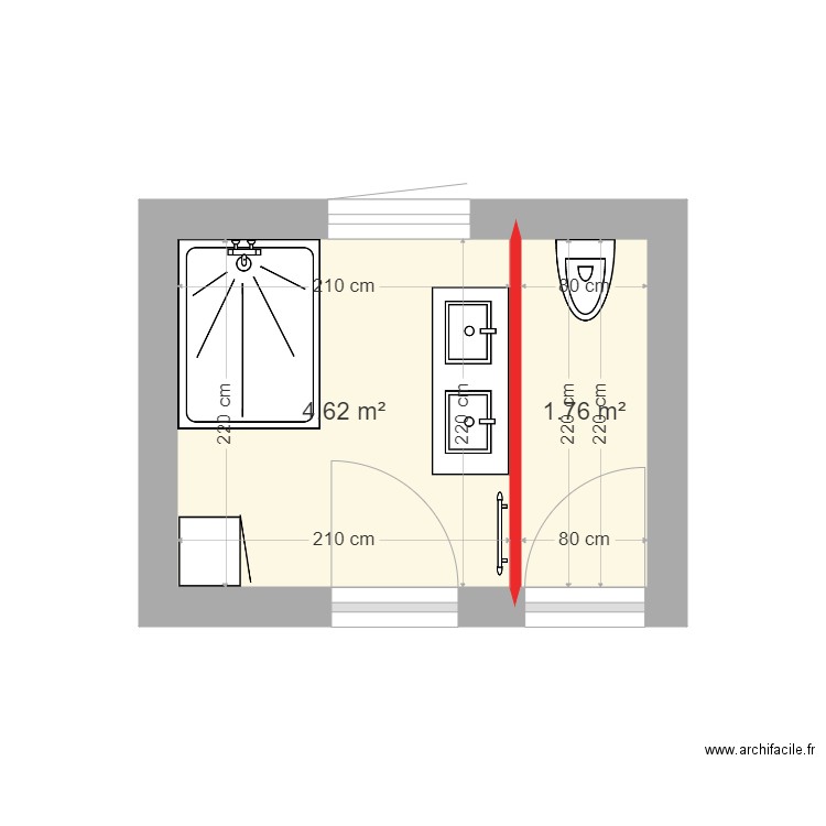 sdb peyrieres. Plan de 2 pièces et 6 m2