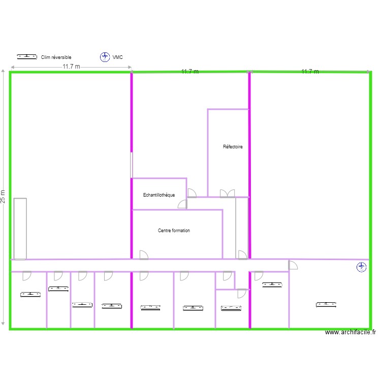 USINE Clim/VMC/Hotte. Plan de 28 pièces et 1729 m2