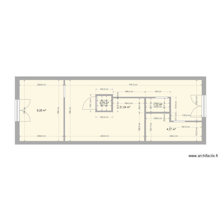 T2 Chatillon. Plan de 5 pièces et 37 m2