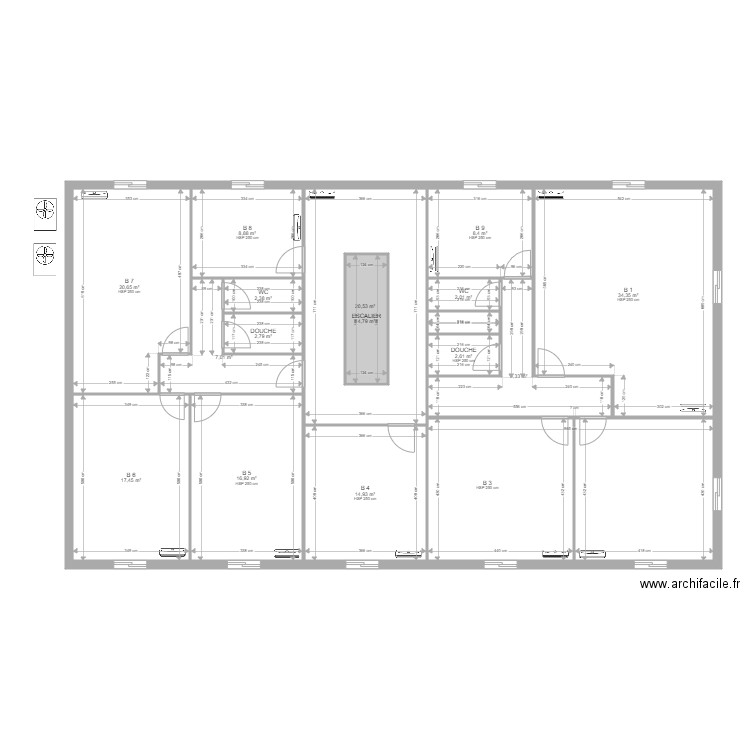 Bureau R1. Plan de 17 pièces et 217 m2