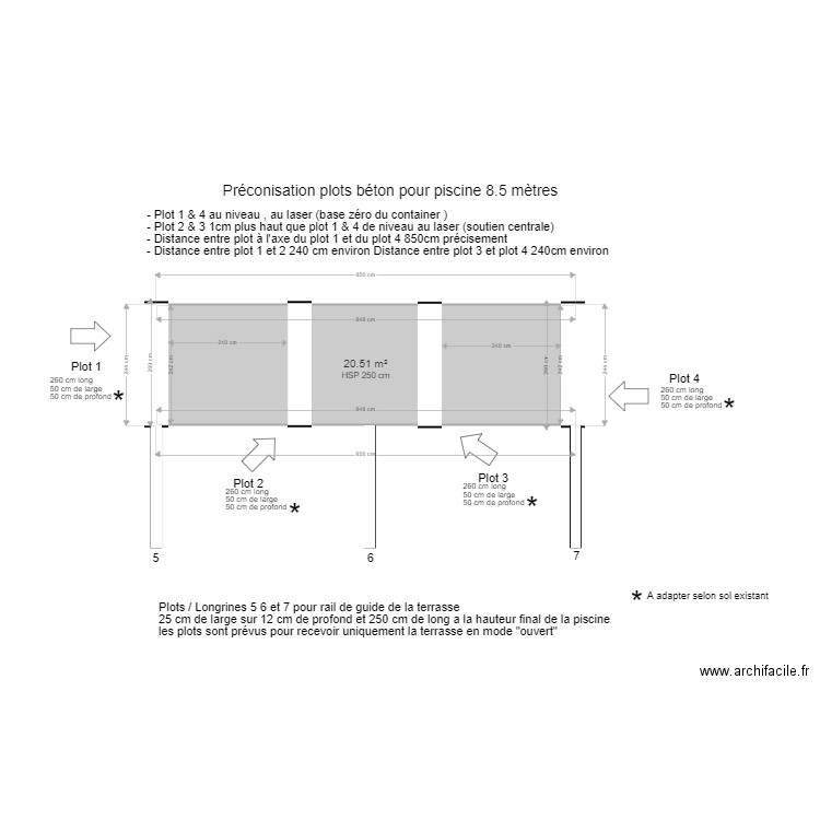 Plan plot beton piscine 850 avec terrasse mobile. Plan de 0 pièce et 0 m2