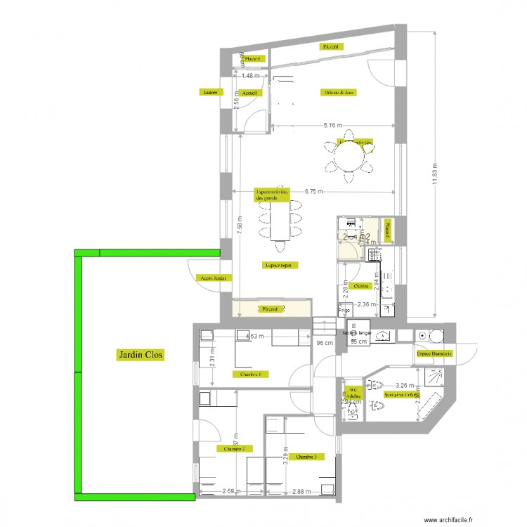 MAN projet 4 aménagé avec Cotation. Plan de 0 pièce et 0 m2