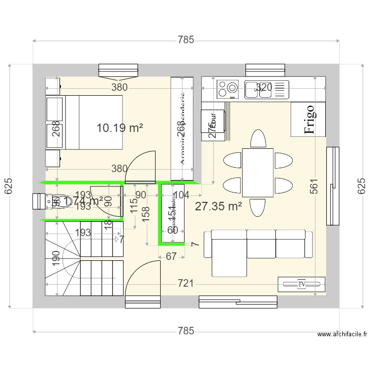 ROULAND / MAUCHOSSE RDC 2. Plan de 3 pièces et 39 m2