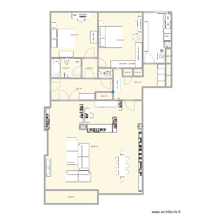 Plan aménagement 12. Plan de 16 pièces et 122 m2