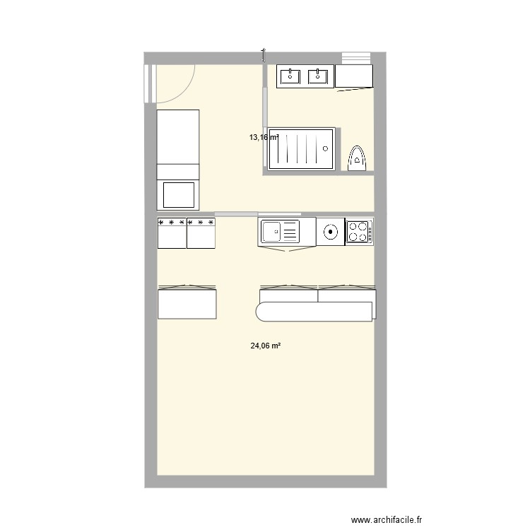 Studio Maison 1. Plan de 2 pièces et 37 m2