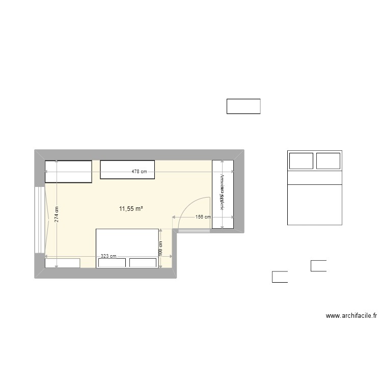 notre chambre. Plan de 1 pièce et 12 m2