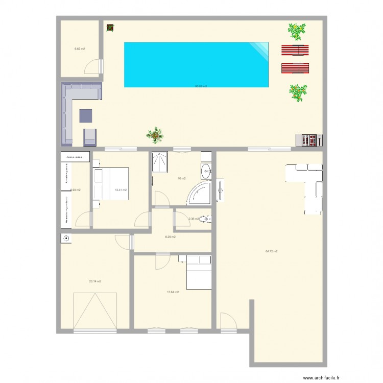 plain pied 2 faces. Plan de 0 pièce et 0 m2