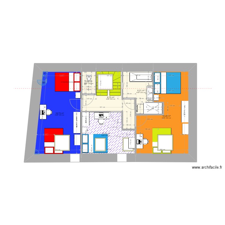 ETAGE MAISON MALVILLE2. Plan de 6 pièces et 64 m2
