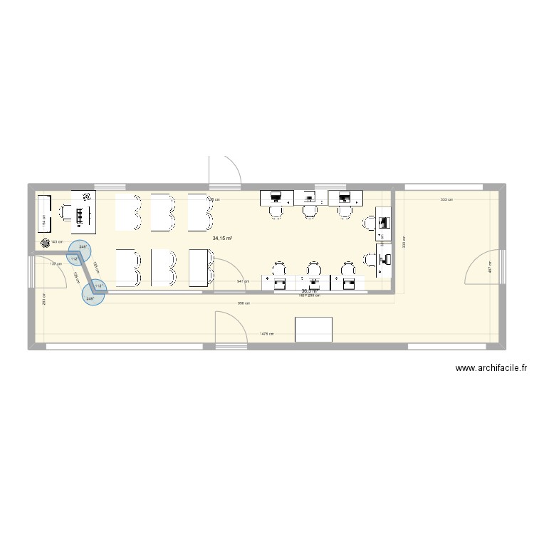 Projet salle de classe Log. Plan de 2 pièces et 70 m2