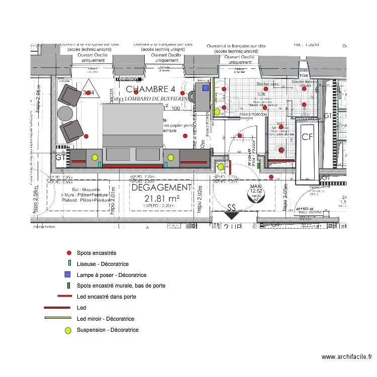 Chambre 4 plan éclairage. Plan de 0 pièce et 0 m2