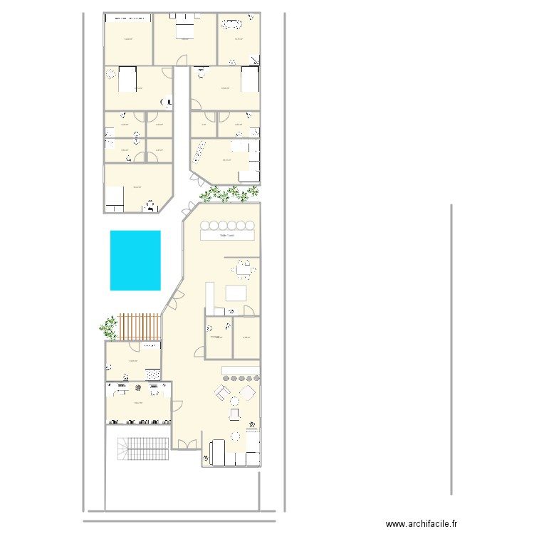 001. Plan de 18 pièces et 314 m2