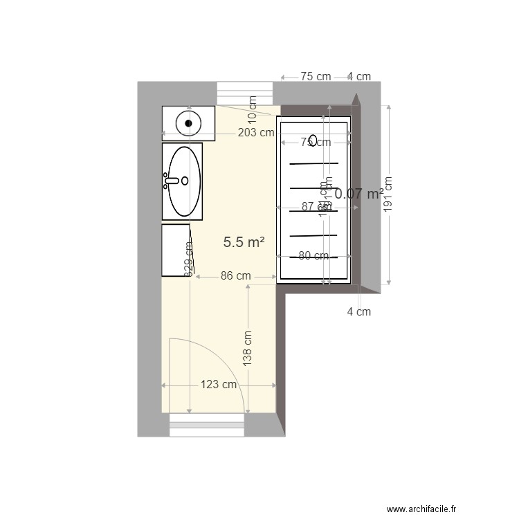 picout. Plan de 2 pièces et 6 m2