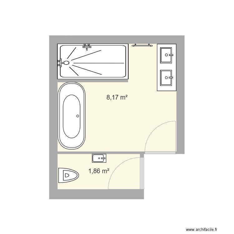 SDB 2. Plan de 2 pièces et 10 m2