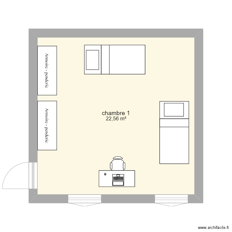 chambre1. Plan de 1 pièce et 23 m2