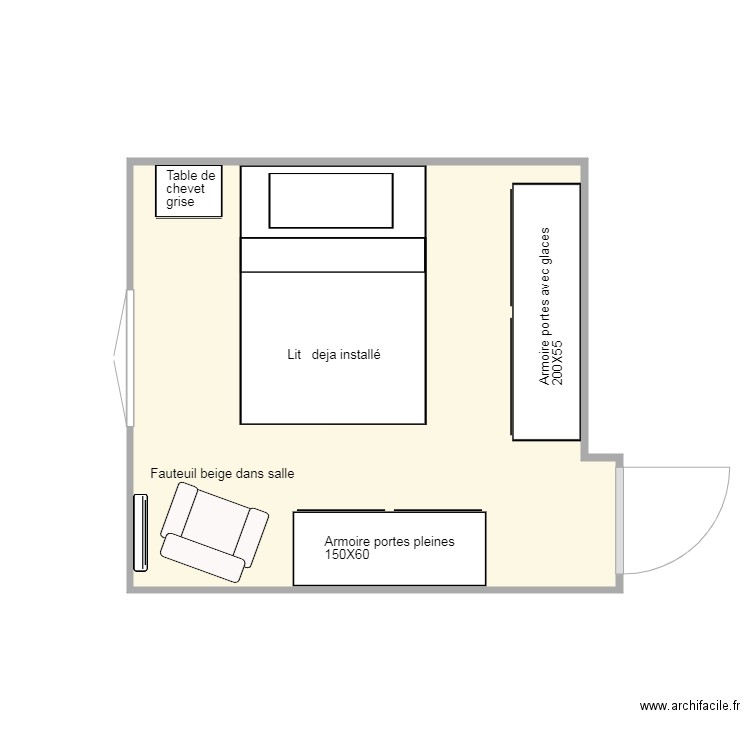 CHAMBRE 1 . Plan de 1 pièce et 11 m2