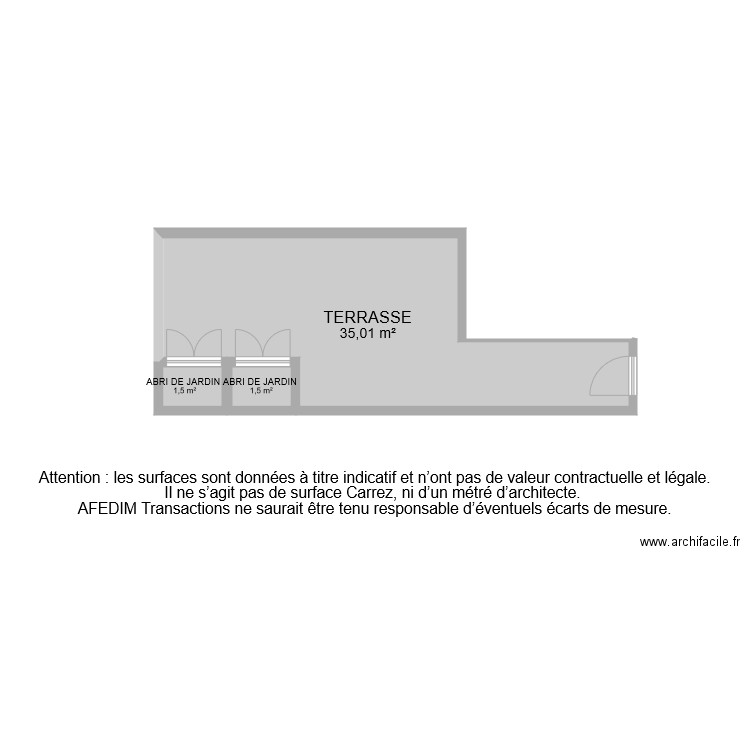 BI 7951 TERRASSE . Plan de 3 pièces et 38 m2