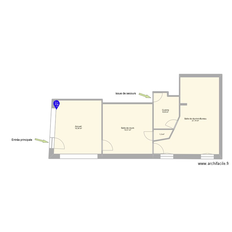 Ecole de conduite BRUNET. Plan de 5 pièces et 74 m2