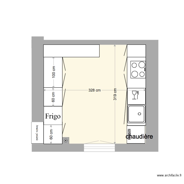 1111 Cuisine rez de jardin. Plan de 0 pièce et 0 m2