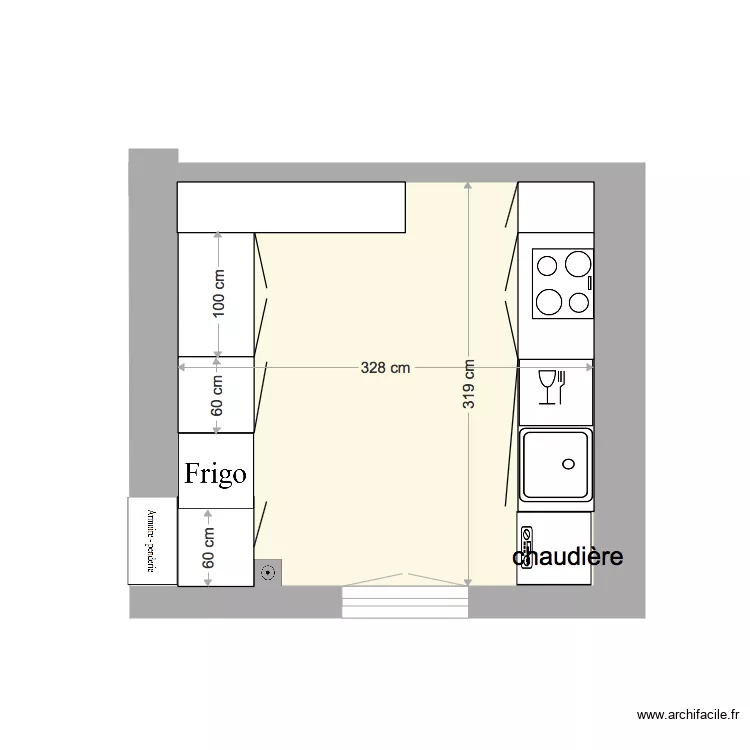 1111 Cuisine rez de jardin. Plan de 