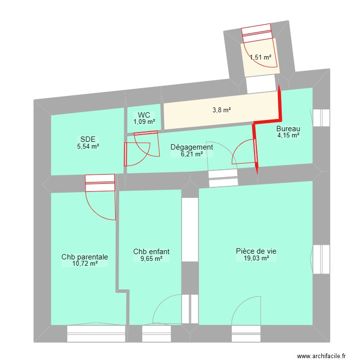 Poleymieux - division maison2. Plan de 9 pièces et 62 m2