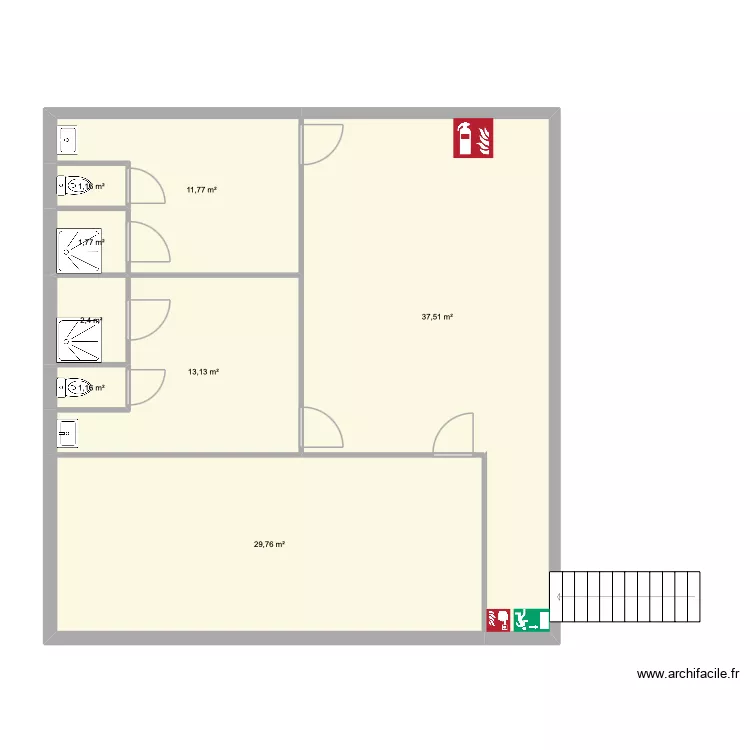 EXELYA Training Club Mezzanine. Plan de 8  et 99 m²