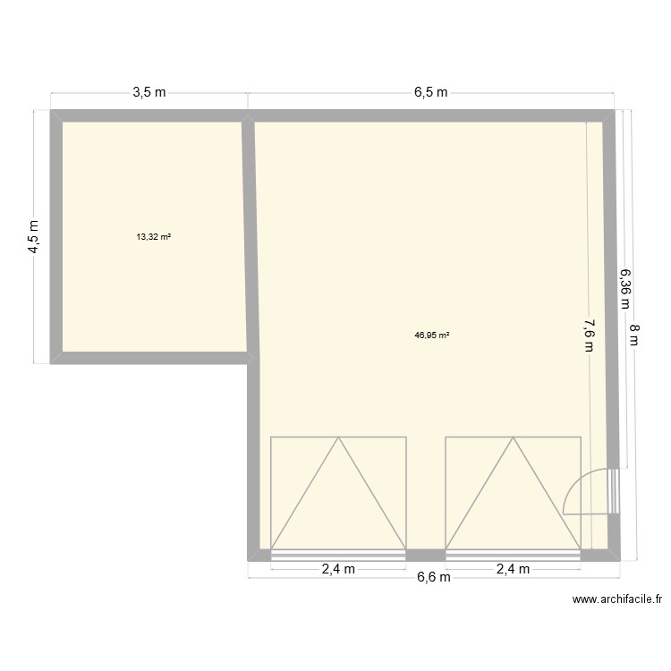 garage challans v1. Plan de 2 pièces et 60 m2