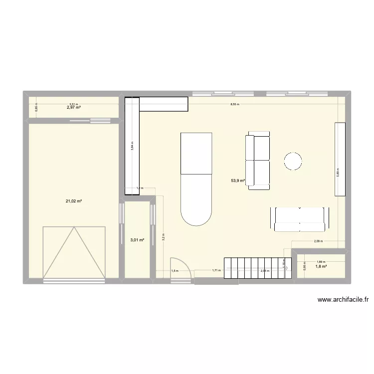 RDC MAISON. Plan de 5  et 83 m²