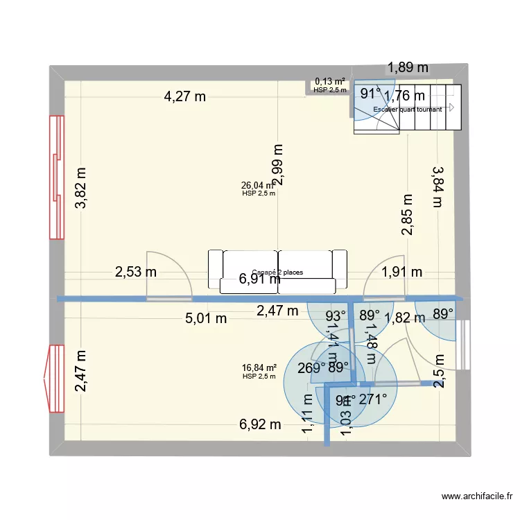 rez de chauss&eacute;e 1. Plan de 3  et 43 m²