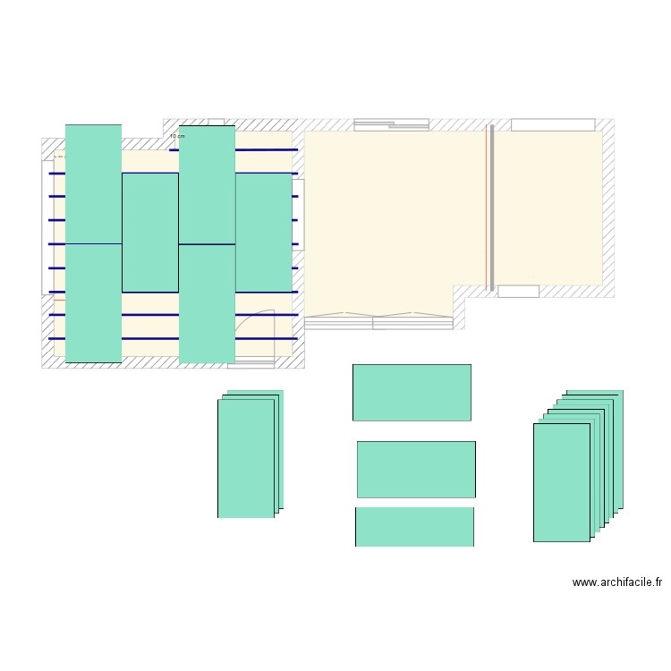 Calepinage Salon SàM. Plan de 2 pièces et 45 m2