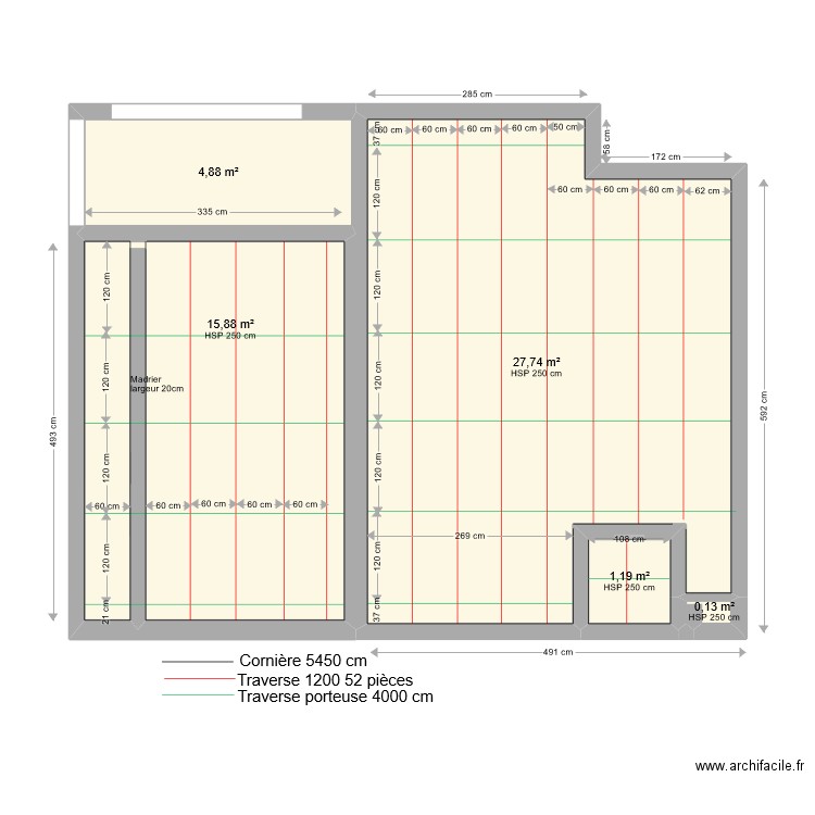 LEXY AUTO fau plafond. Plan de 5 pièces et 50 m2