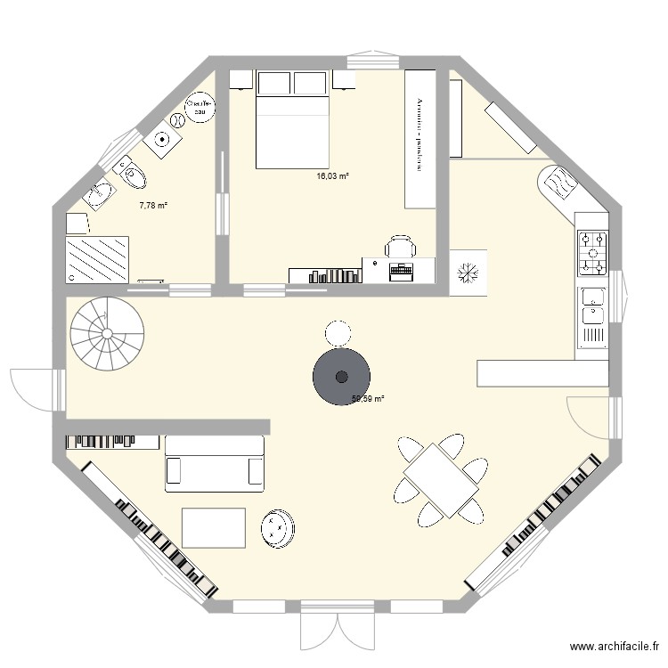 plan rdc maison octogonale 2. Plan de 0 pièce et 0 m2