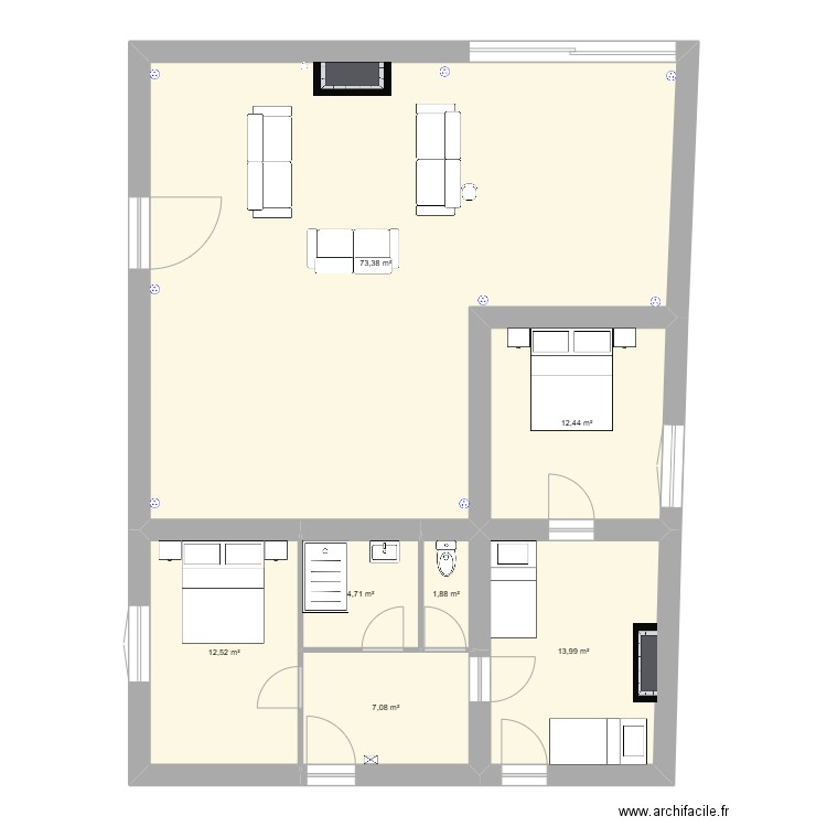 Gite. Plan de 7 pièces et 126 m2
