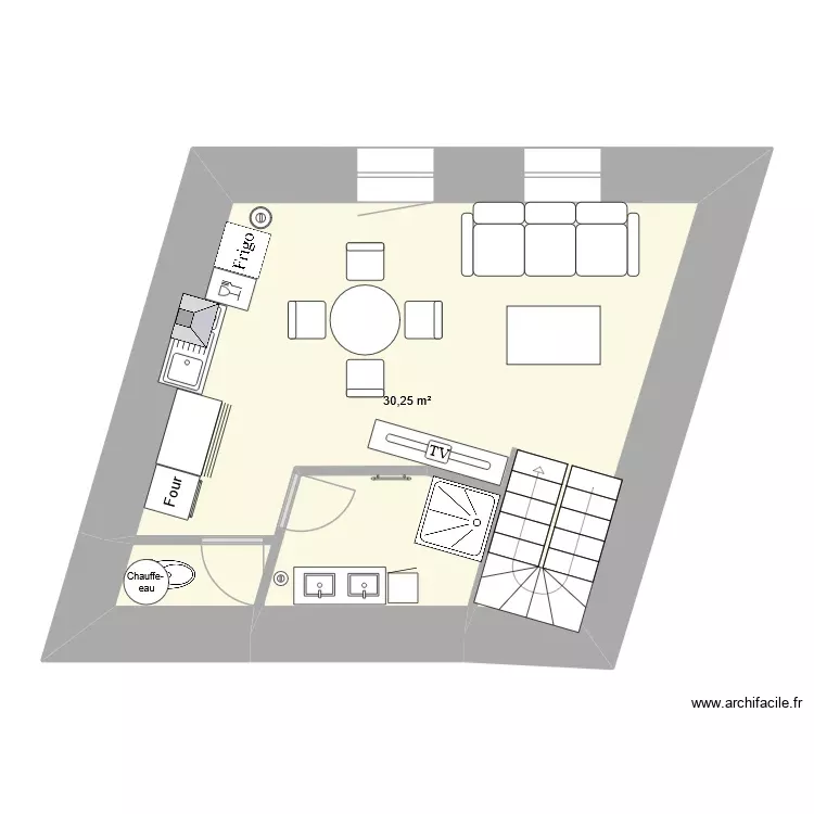 Appartement Papa. Plan de 1 Pièce et 30 m²