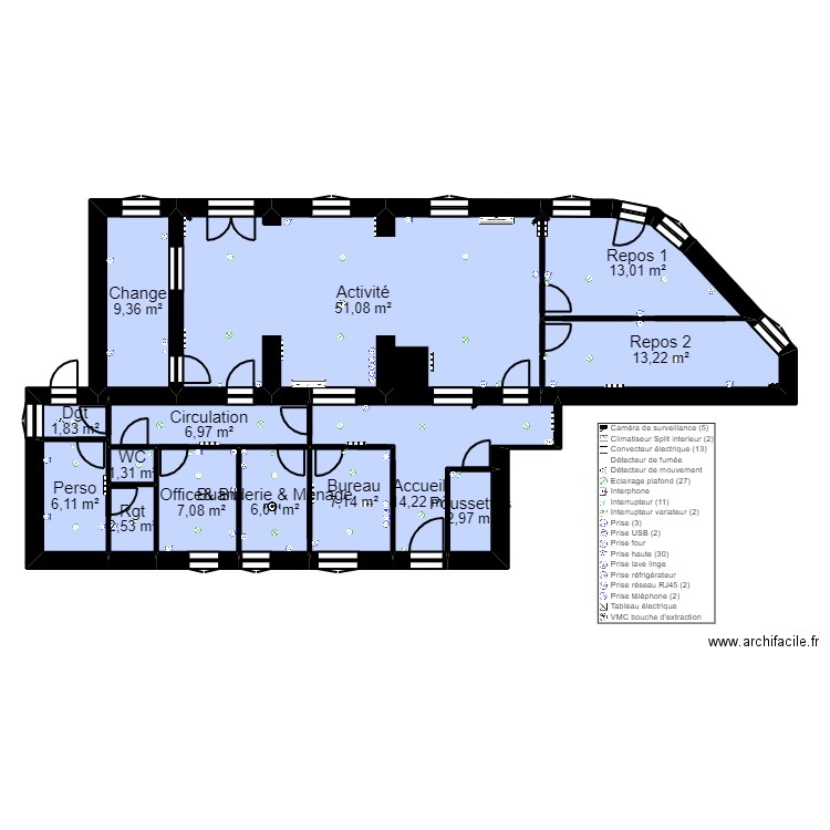 95 SARCELLES 106 Brossolette PROJET Elec. Plan de 14 pièces et 143 m2