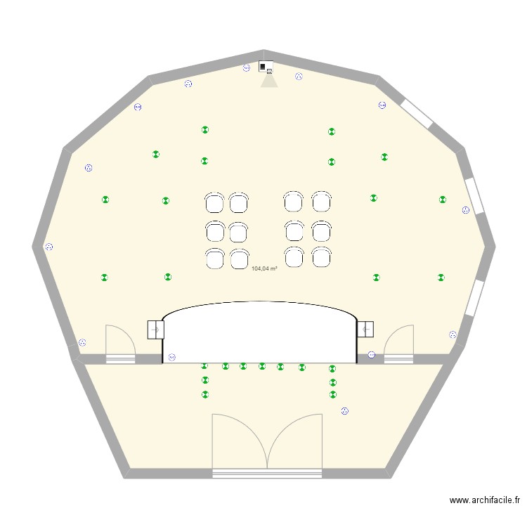 polivalente. Plan de 1 pièce et 104 m2