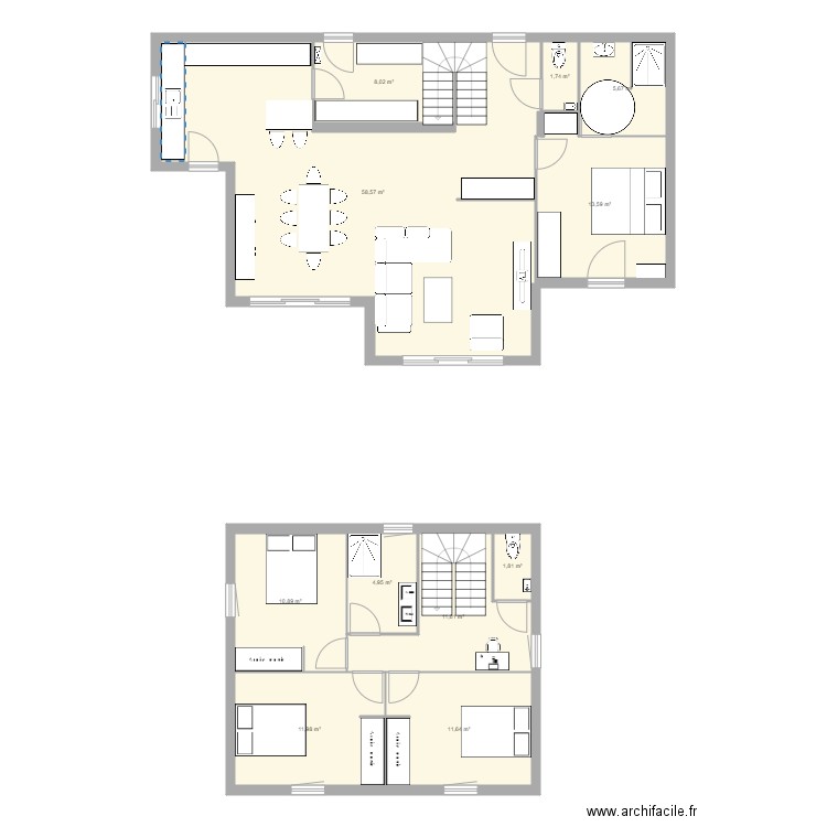 cube. Plan de 11 pièces et 140 m2