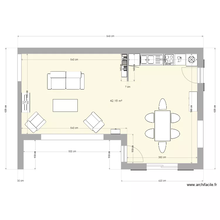 Aménagement pièce de vie sans angle V2. Plan de Aménagement pièce de vie sans angle V2. Plan de