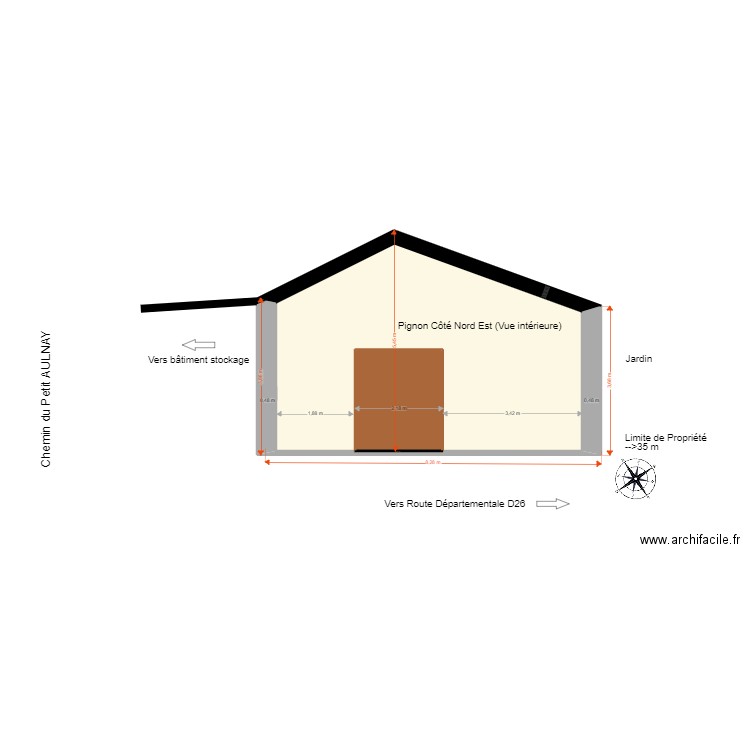 Pignon NORD. Plan de 2 pièces et 38 m2