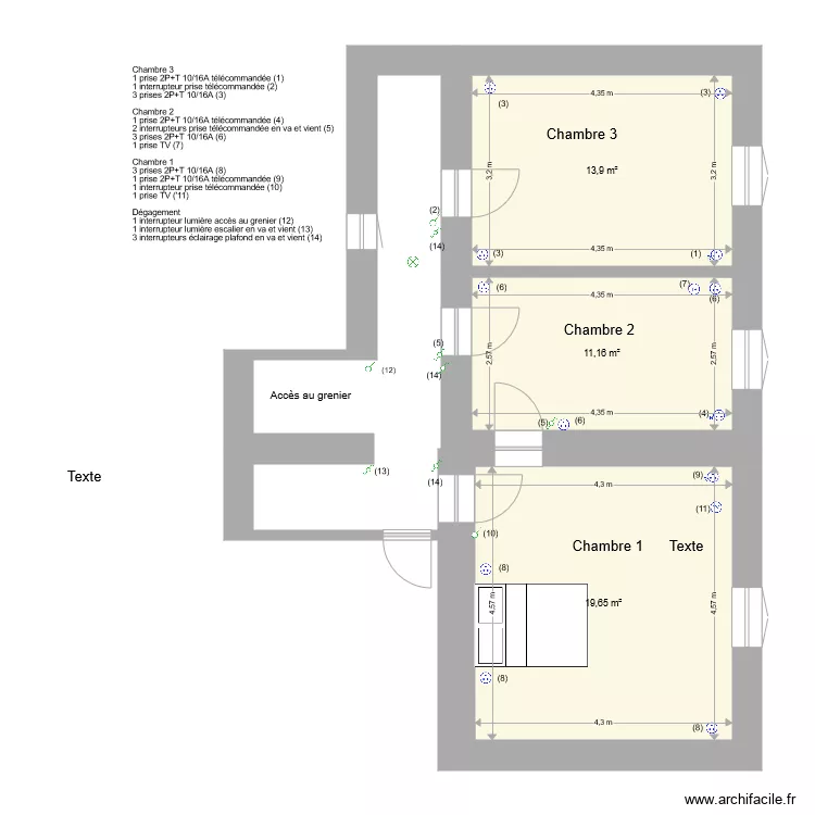 Chambres Lu&ccedil;on. Plan de 