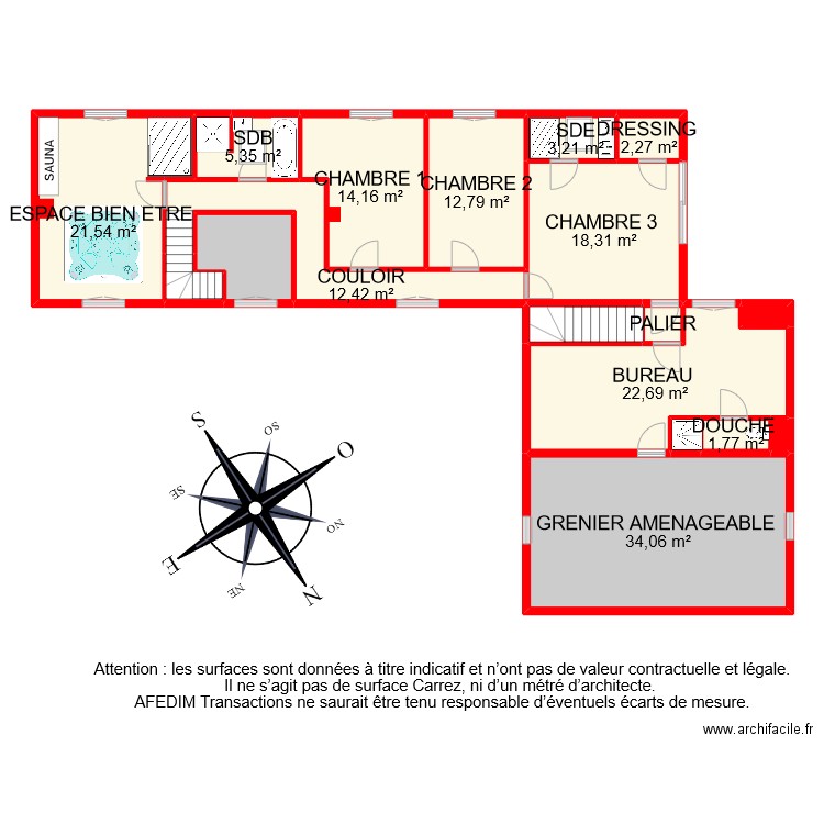 BI 8239 ETAGE . Plan de 18 pièces et 163 m2