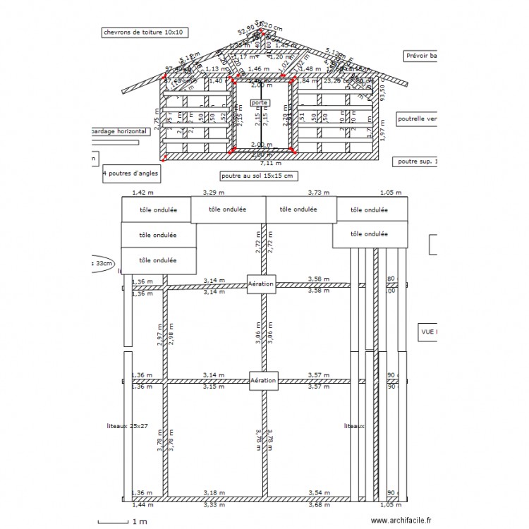 vue poulailler face avant et vue de dessus. Plan de 0 pièce et 0 m2