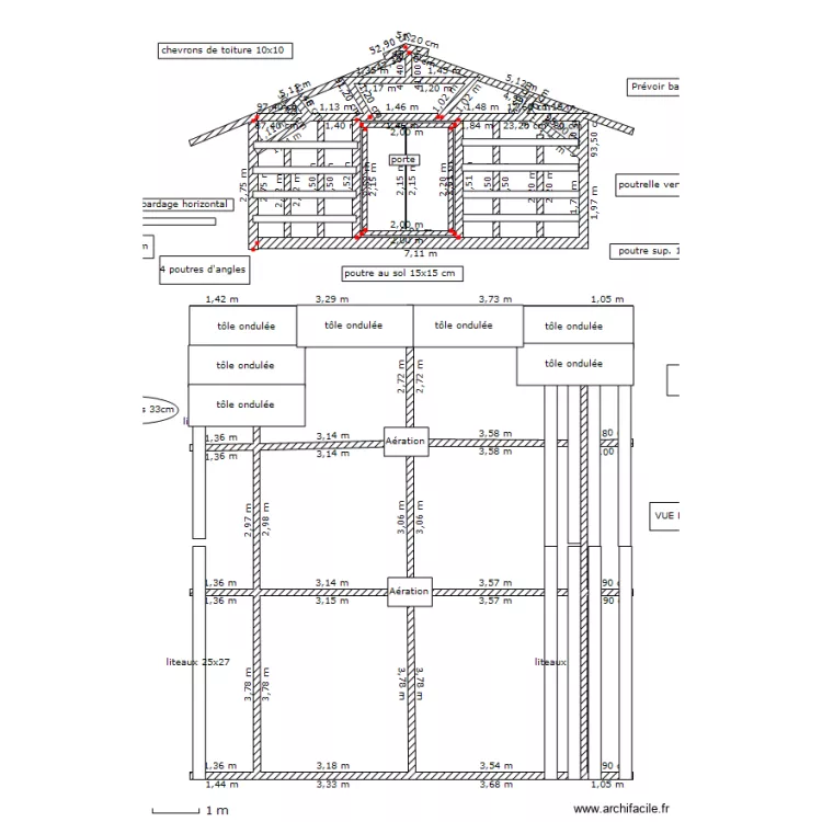 vue poulailler face avant et vue de dessus. Plan de 