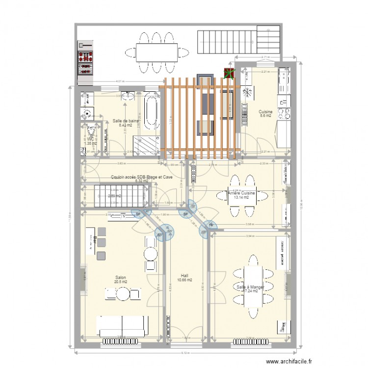 projet  plan avec côtes et meubles 1. Plan de 0 pièce et 0 m2