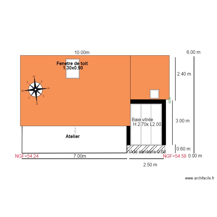 Facade EST   chalet 50 eee. Plan de 1 pièce et 1 m2