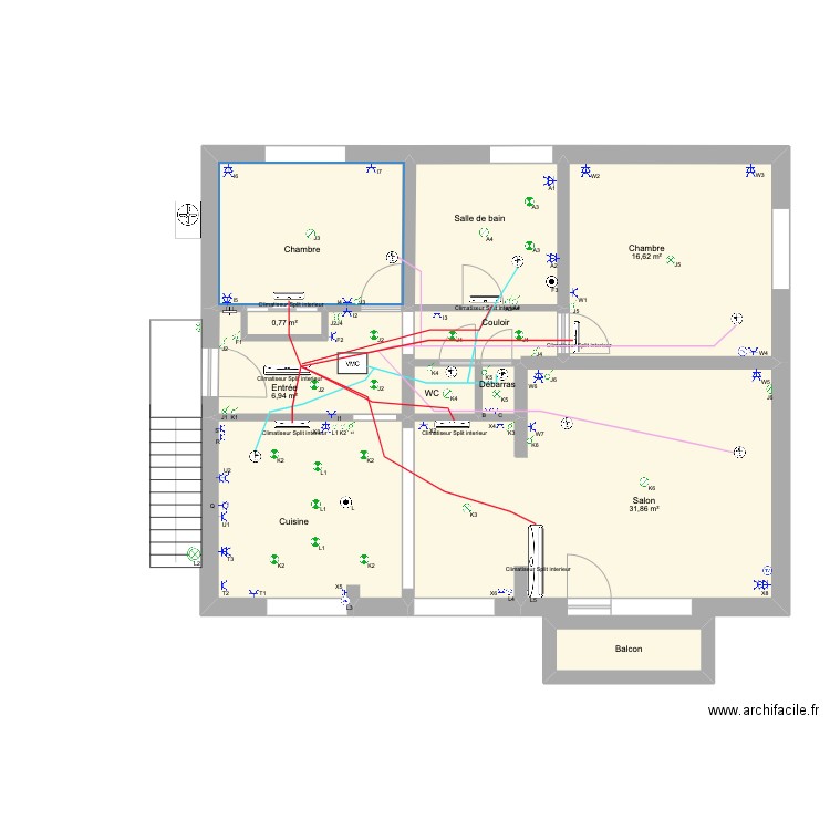 Appart étage Huy Plafond. Plan de 11 pièces et 97 m2