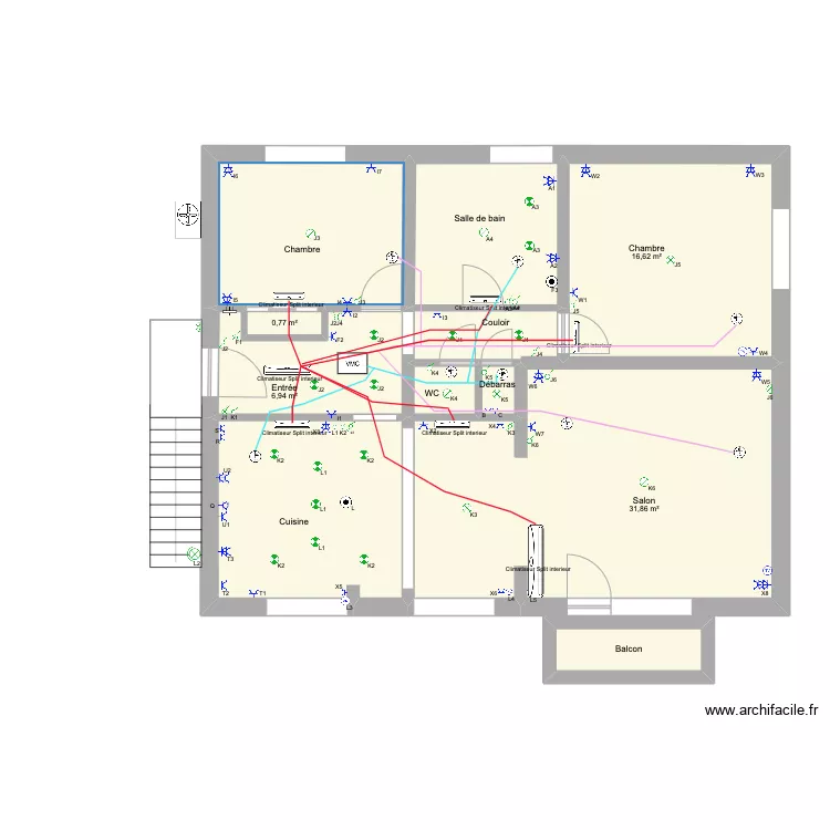 Appart &eacute;tage Huy Plafond. Plan de 