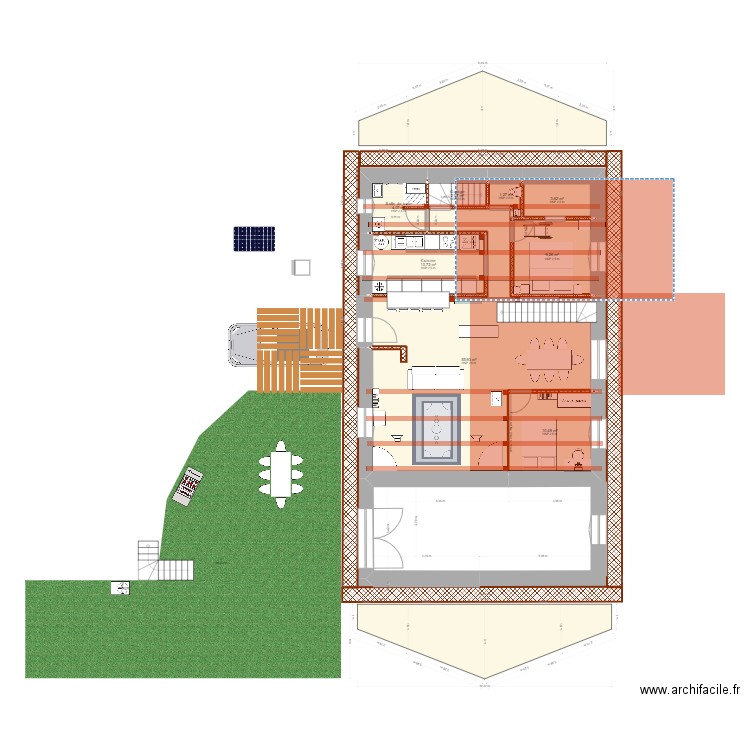 La chape étage. Plan de 8 pièces et 97 m2