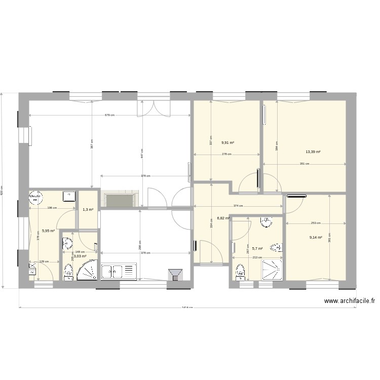 Lande evacuation. Plan de 8 pièces et 55 m2